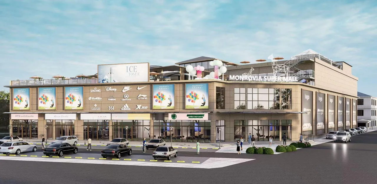 Finished exterior design render of Monrovia Super Mall